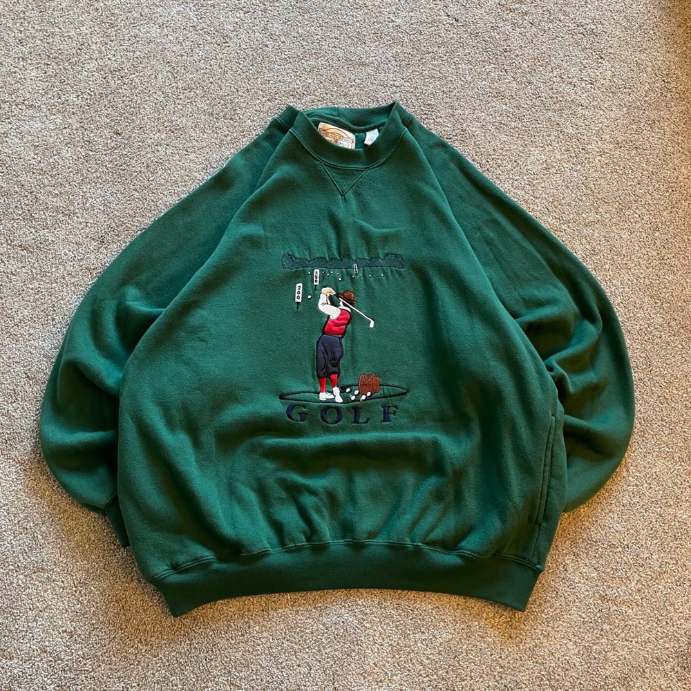 Mens John Ashford Golf Sweatshirt Large Green Excellent Embroidered Crewneck